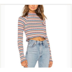 FREE PEOPLE Thermal Ribbed Knit Striped Mock Neck Long Sleeve Sweater Size XS